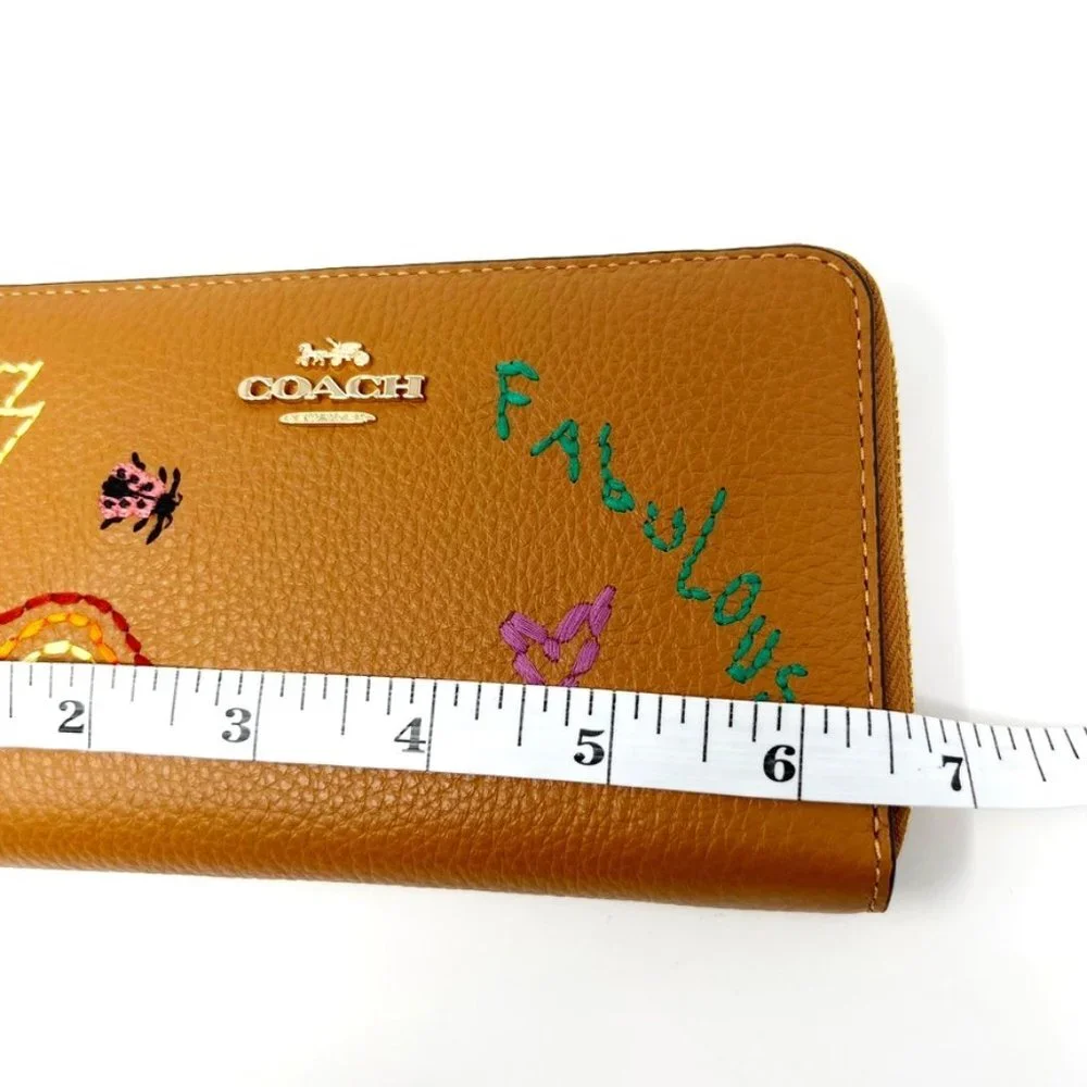 NWT Coach Medium ID Zip Wallet With Diary Embroidery Penny Multi Grained Leather
